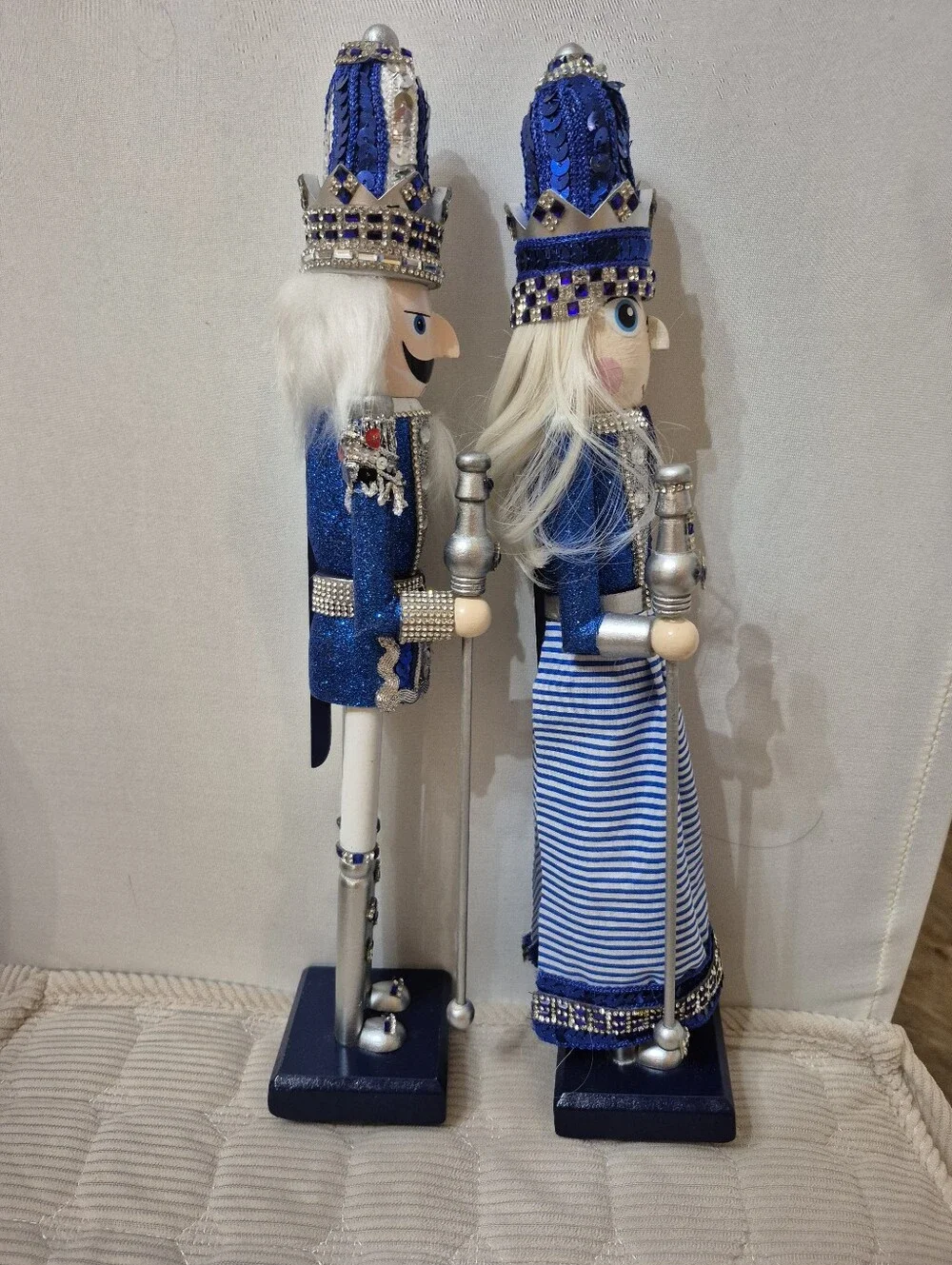 Blue and Silver Nutcracker Pair - Decorative Holiday Figurines